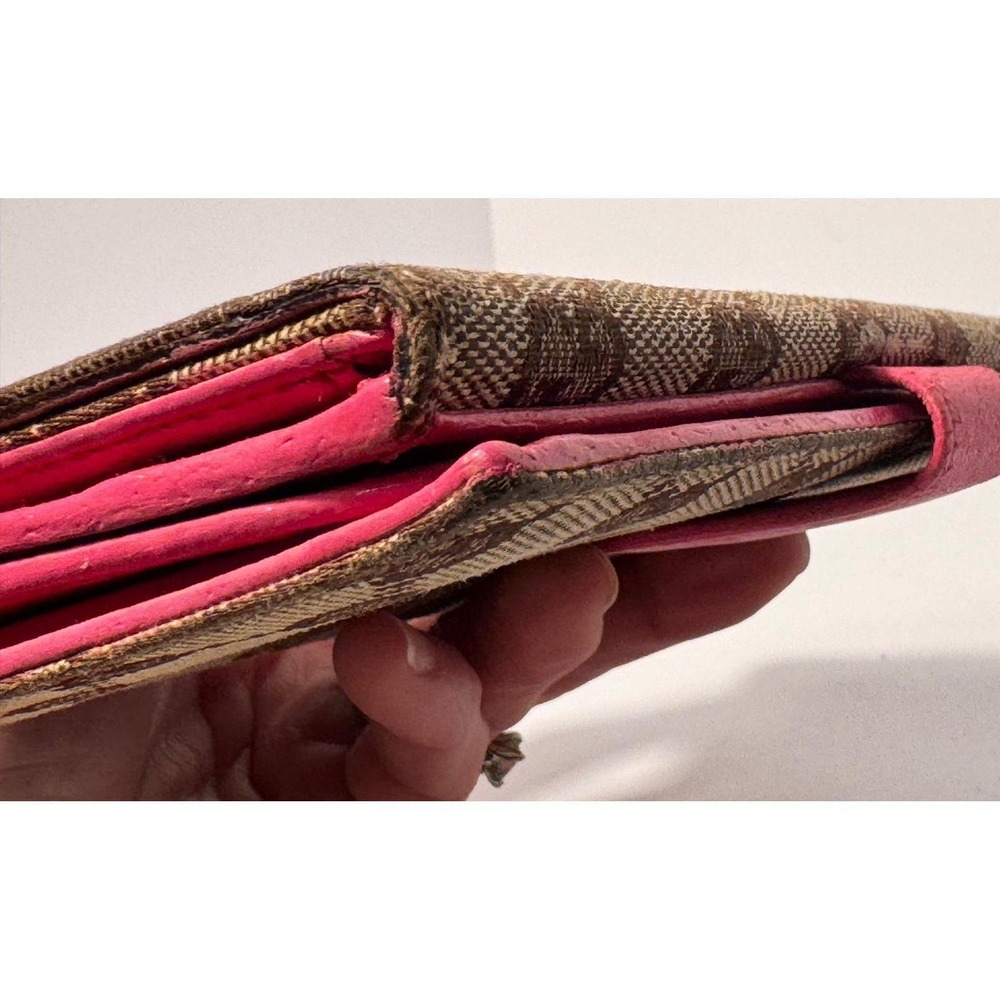 Gucci Eclipse long wallet tri fold w/ gold snap close brown canvas & pinkleather - Picture 11 of 14
